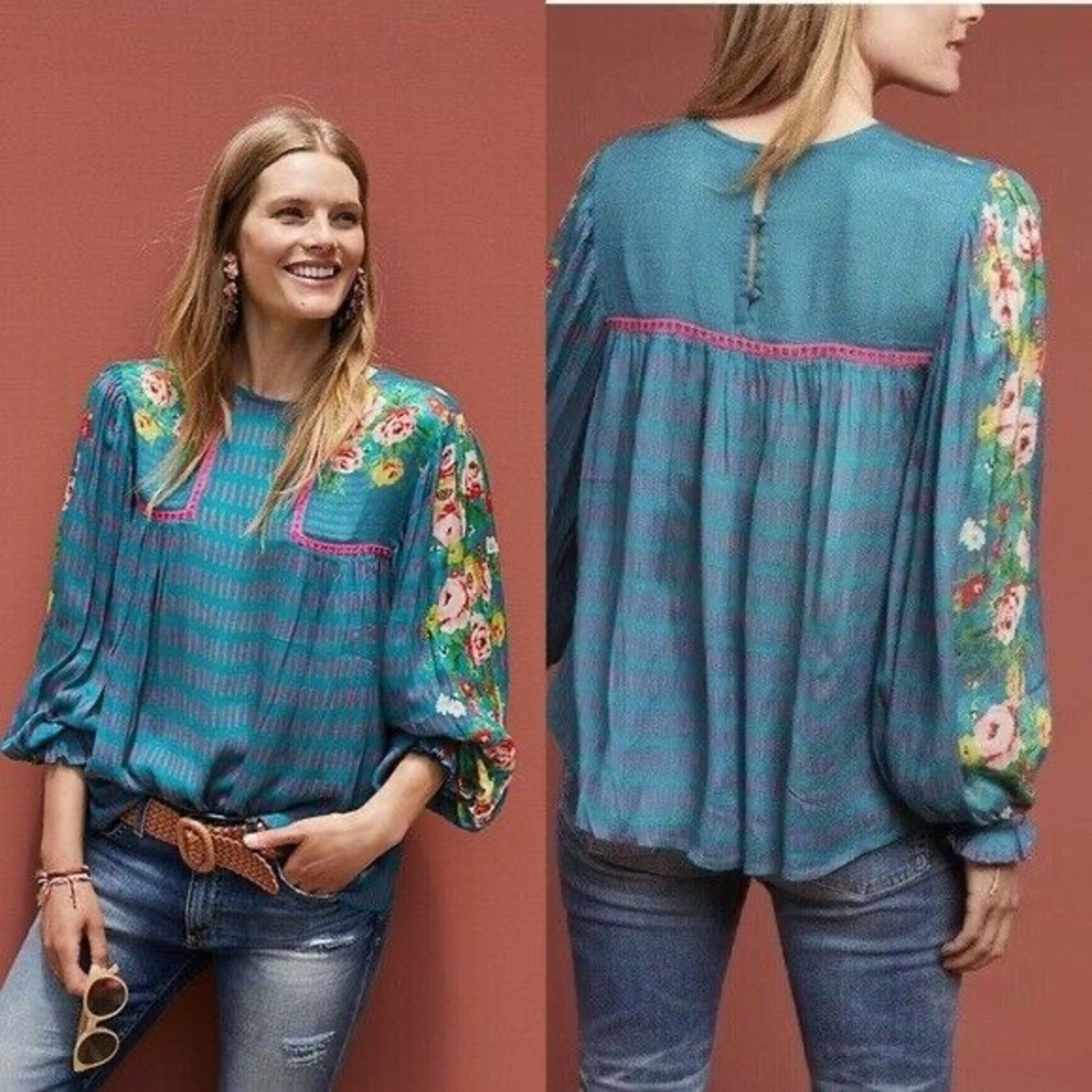 anthropologie blank London floral peasant blouse